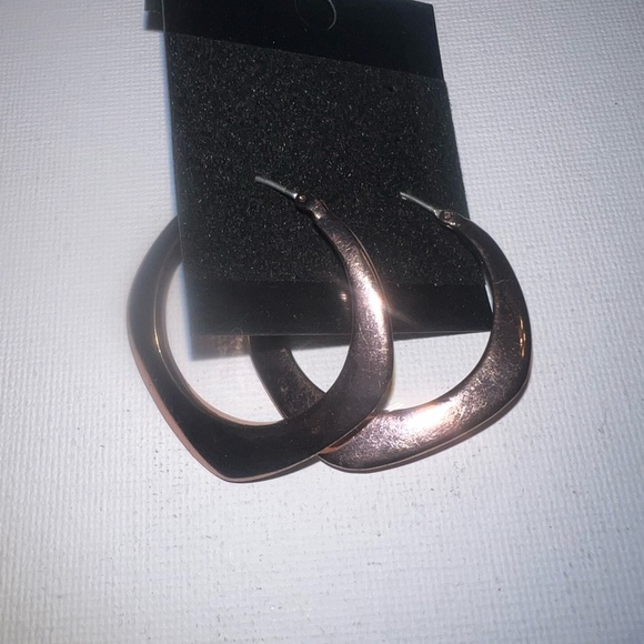 Rose Gold Hoop Earrings Geometric Square Statement Fashion Jewelry - Picture 2 of 5